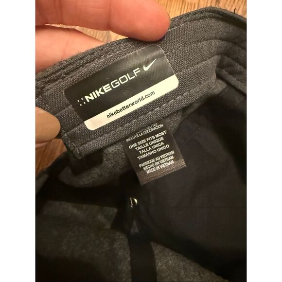 Nike Gray Black Wool Blend Embroidered Swoosh Logo Baseball Golf Hat One Size - Picture 4 of 5